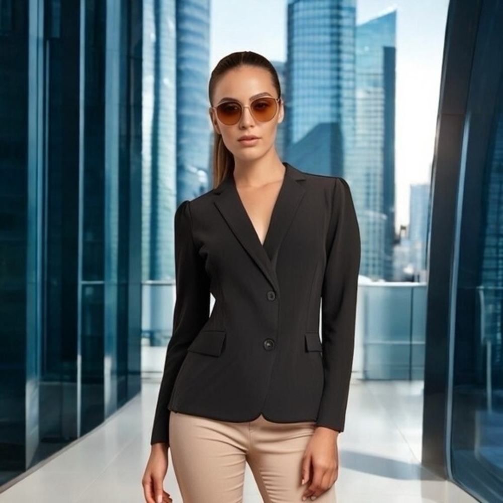 New York & Company Women's Black Stretch Blazer 6 Two Button Jacket NWT